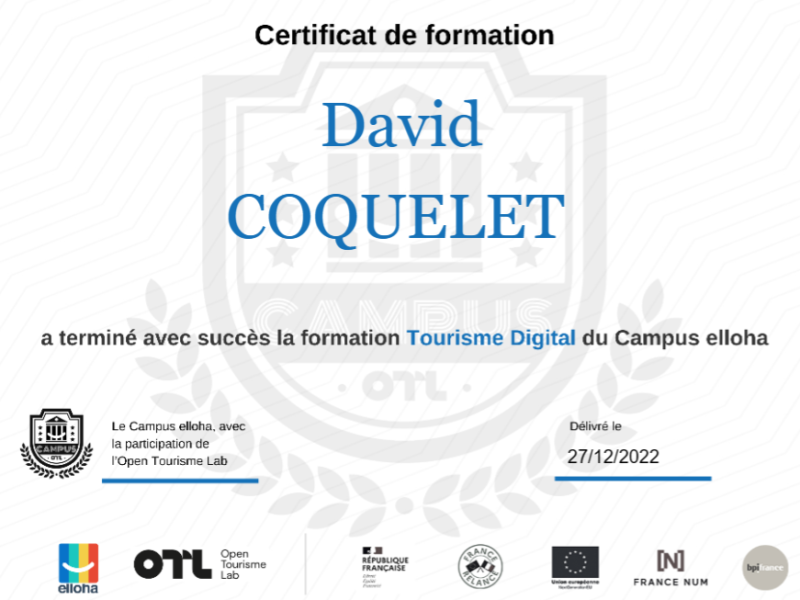 Certificat de formation tourisme digital